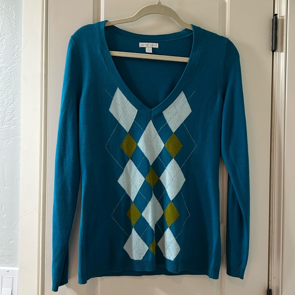 NY&Co Blue Argyle sweater.